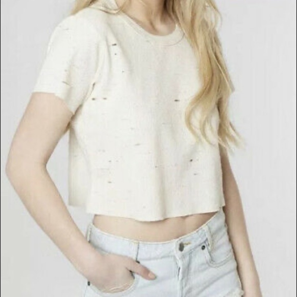 Gilded Intent Waffle Knit Intentionally Distressed Croppd Tee NWT
